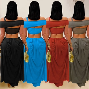 Eng anliegendes rückenfreies Maxikleid für Damen in Schwarz Blau Rot Grau mit Raffung