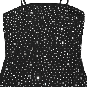 Detail of black rhinestone camisole dress with sparkling crystal embellishments