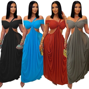 Sexy schulterfreies Mesh-Midikleid mit Taillenausschnitten und Raffung in vier Farben