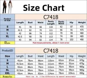 Size chart for women sleeveless top and pants set showing CM and G measurements