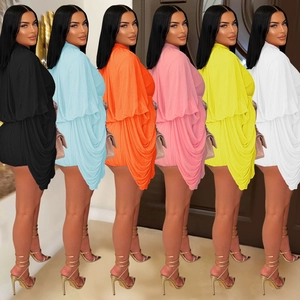Women's long sleeve pleated mini jumpsuit available in six vibrant colors