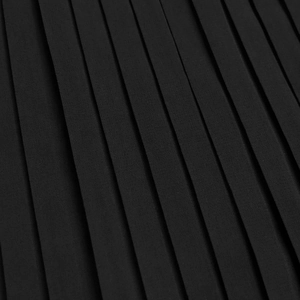 Close-up of black pleated fabric showing fine texture and structured fold details