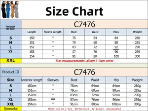 Detailed size chart for elegant high neck slit dress with measurements from S to XXL