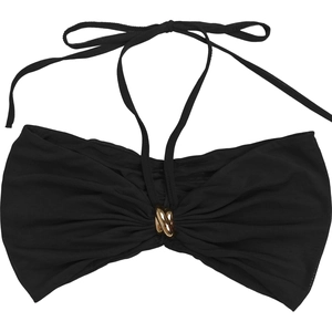 Détail du haut licou en résille noire avec boucle en métal doré et tissu plissé