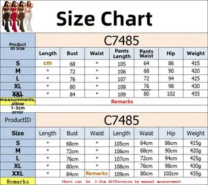 Tableau des tailles détaillé pour ensemble femme sexy haut bustier et pantalon