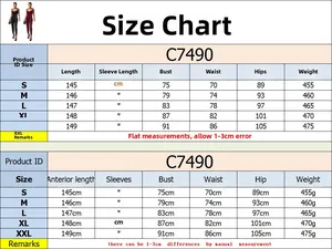 Tableau des tailles détaillé pour combinaison ajustée C7490 avec mesures de S à XXL