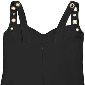Détail du dos noir avec œillets métalliques dorés et fermeture éclair invisible chic