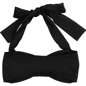 Détail d'un haut bandeau noir dos nu avec grand nœud papillon et tissu extensible