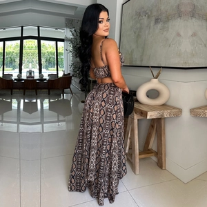 Ensemble deux pièces pour femme avec crop top à imprimé serpent et jupe longue assortie