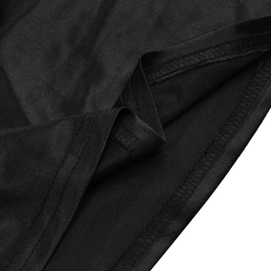 Detail of double-needle stitching and overlock seams on black fabric hem and cuff