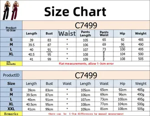 Size chart table for V-neck belt top and trousers set showing S to XXL measurements