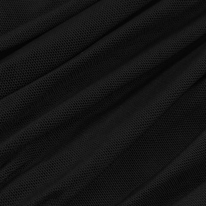 Close-up of black fine mesh fabric texture showing soft knit structure and drape