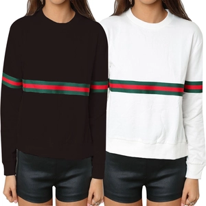 Sweat-shirt décontracté à manches longues pour femme avec détails à rayures vert et rouge