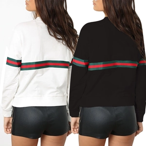 Sweatshirts décontractés à manches longues noir et blanc avec rayures rouges et vertes