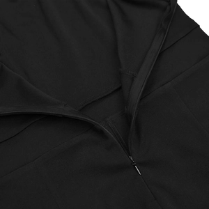 Detail of the high-quality invisible zipper closure on an elegant black summer jumpsuit