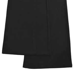 Close-up of double-stitched hem and fabric texture on black elegant wide-leg jumpsuit