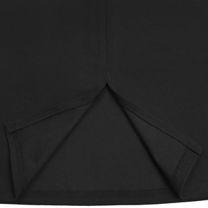 Macro shot of the black dress hemline featuring professional stitching and side slit detail