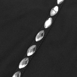 Close-up of elegant marquise-cut rhinestones embellished on the black fabric detail