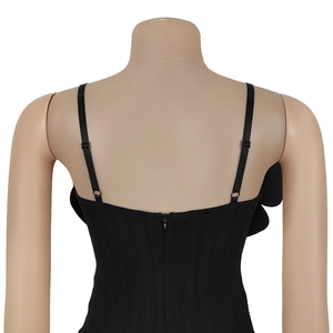 Close-up of black ribbed slip dress with adjustable straps and invisible back zipper