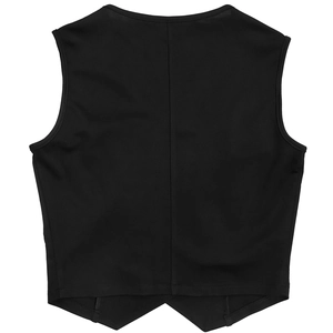 Vue arrière d'un gilet sans manches noir avec coutures nettes et ourlet en pointe