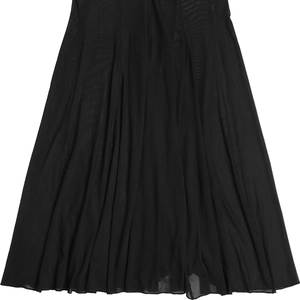 Detailed view of lightweight black mesh fabric with semi-transparent tulle texture and drapes