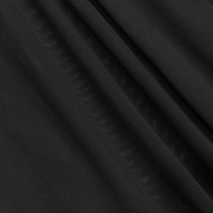 Close-up of fine black mesh fabric with breathable texture and delicate pleats