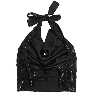 Détail du haut dos nu à paillettes noires avec sangles à boucle réglables au dos