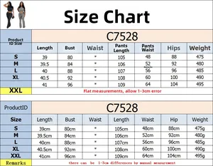 Detailed size chart for women sleeveless crop top and pants set with measurements in cm