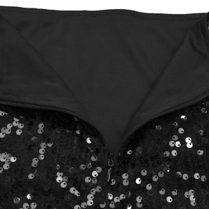 Détail de la taille en paillettes avec fermeture éclair invisible et doublure