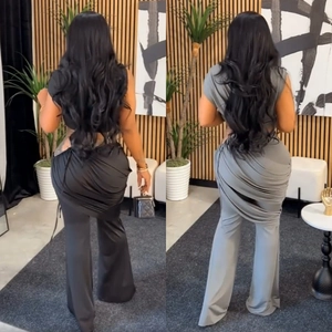 Women's backless sleeveless crop top and high waist draped wide leg pants set
