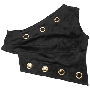Détail en daim noir avec de grands oeillets métalliques dorés en motif diagonal chic
