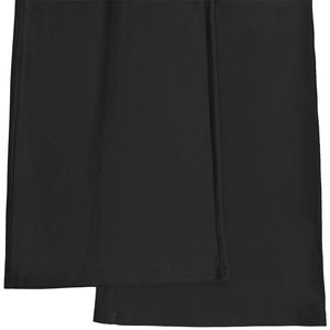 Close-up of double-stitched hem and textured black elastic fabric on casual jumpsuit