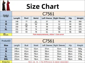 Detailed size chart for sexy strapless long sleeve split dress in S to XXL sizes