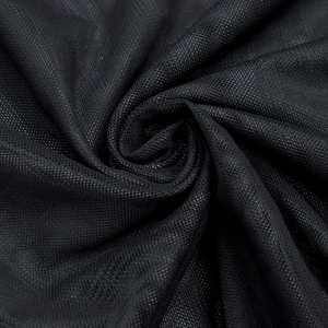 Close-up of black breathable mesh fabric with a spiral texture and matte finish