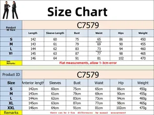 Size guide for sheer mesh jumpsuit C7579 with detailed measurements in S to XXL