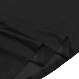 Detailed close-up of the black high-density woven fabric with fine texture and neat stitching