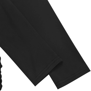 Detailed macro view of the double-needle stitching on the black elastic sleeve cuffs