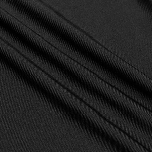Macro detail of high-elastic black ribbed knit fabric with soft vertical texture