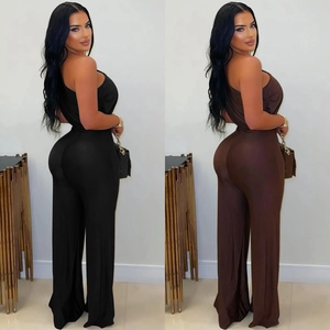 Sleeveless one shoulder wide leg jumpsuit for women in black and brown colors