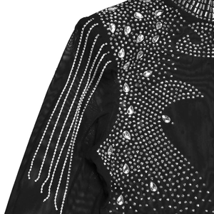 Detailed macro view of black mesh fabric with luxury silver rhinestones and teardrop crystals
