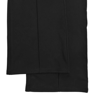 Detail of flat seam stitching and side seam on black mesh rhinestone jumpsuit cuffs