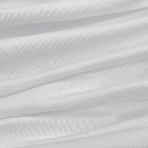 Close-up of white knit fabric texture showing fine weave and soft draped folds