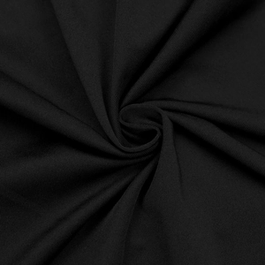 Close-up of black ribbed knit fabric showing fine texture and ruched draping details