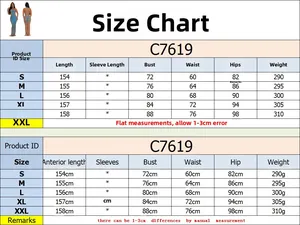 Tableau des tailles détaillé pour la robe C7619 avec mesures précises du S au XXL