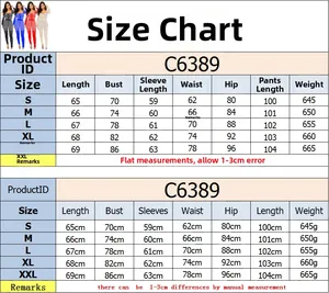 Detailed size chart for mesh rhinestone long sleeve jumpsuit with dimensions in cm