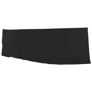 Detailed view of the sleek black elastic fabric texture and stitched hem of the sports sleeve