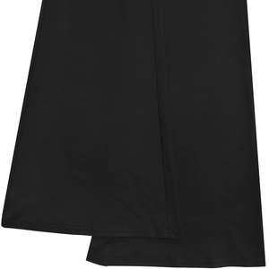 Detailed view of black flare pants hem featuring clean stitching and premium matte fabric