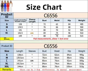 Detailed size chart for rhinestone mesh jumpsuit C6556 showing S to XXL measurements