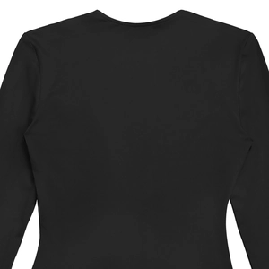 Détail de la robe moulante noire à manches longues vue de dos en tissu élastique lisse