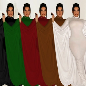 Women Elegant Cape Sleeve Bodycon Maxi Dress Turtleneck Solid Color Long Evening Banquet Party Long Dress For Women